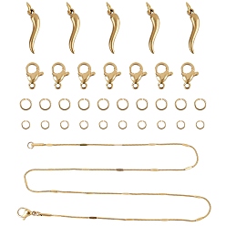 Golden Unicraftale DIY Necklace Making Kits, with 304 Stainless Steel Snake Chain Necklaces & Horn of Plenty, Italian Horn Cornicello Pendants, Lobster Claw Clasps & Open Jump Rings, Golden, Necklace: 16.8 inch(42.8cm), 2pcs/box