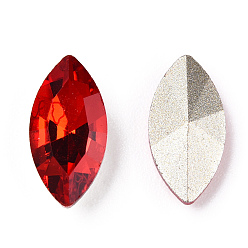 Light Siam Pointed Back Glass Rhinestone Cabochons, Back Plated, Faceted, Horse Eye, Light Siam, 12x6x3.5mm