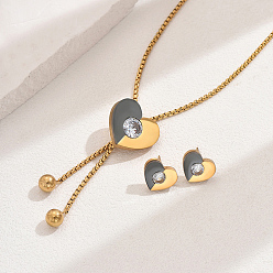 Настоящее золото 18K Модный 201 комплект из серег-гвоздиков в форме сердца из нержавеющей стали и ожерелий-лариатов для женщин, реальный 18 k позолоченный, показать на картинке