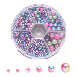 Mixed Color Rainbow Acrylic Imitation Pearl Beads, Gradient Mermaid Pearl Beads, No Hole, Round, Mixed Color, 80x20mm, 2.5mm/3mm/4mm/5mm/6mm/8mm, 1253pcs/box