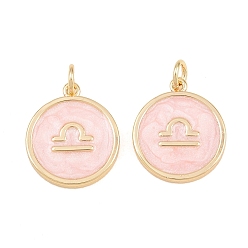 Libra Brass Enamel Pendants, Flat Round & Constellation Charms, Rack Plating, Long-Lasting Plated, Cadmium Free & Lead Free, Golden, Libra Charms, 17.5x15x2mm, Hole: 3mm