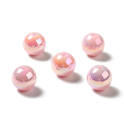 Pink UV Plating Rainbow Iridescent Acrylic Beads, Round, Pink, 15~15.5x15.5~16mm, Hole: 2.7mm