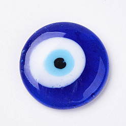 Blue Handmade Lampwork Evil Eye Cabochons, Flat Round, Blue, 20x8mm