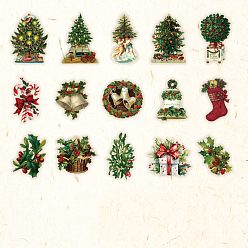 Christmas Tree 15Pcs Christmas PET Self-Adhesive Decorative Stickers, Waterproof Decals for DIY Scrapbooking, Christmas Tree, 60x60mm