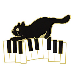 Musical Instruments Black Cat Enamel Pin, Golden Alloy Badge for Backpack Clothes, Musical Instruments Pattern, 21x30mm