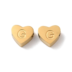 Letter G Ionenbeschichtung (IP) 304 Edelstahlperlen, golden, Herz mit Brief, Buchstaben g, 5.5x6.5x3 mm, Bohrung: 1.6 mm