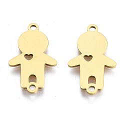 Golden Ion Plating(IP) 201 Stainless Steel Connector Charms, Laser Cut, Boy, Golden, 19x11.5x1mm, Hole: 1.4mm