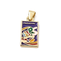 Indigo Brass Enamel Pendants, Rectangle Charms, Long-Lasting Plated, Rack Plating, Lead Free & Cadmium Free, Real 18K Gold Plated, Indigo, 17x9x2mm, Hole: 4x3mm