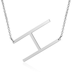 Letter H 201 Stainless Steel Initial Pendants Necklaces, with Cable Chains, Letter, Letter.H, 17.3~18.3 inch(44~46.5cm)x1.5mm, LetterH: 37.5x20x1mm