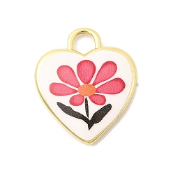 Цветок Латунные подвески с принтом, сердце прелести, долговечный, реальный 18 k позолоченный, цветок, 19x16x3 мм, отверстие : 3x3 мм