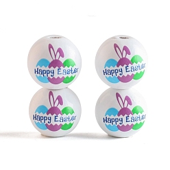 Egg Easter Theme Printed Wooden Round Beads, Egg, 16mm