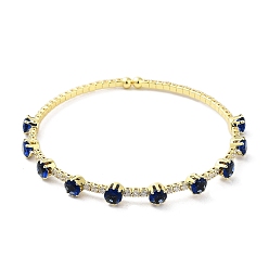Dark Blue Brass Micro Pave Cubic Zirconia Cuff Bangles, Real 18K Gold Plated, Long-Lasting Plated, Cadmium Free & Lead Free, Dark Blue, Inner Diameter: 2-1/4 inch(5.7cm)