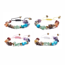 Mixed Color Natural & Synthetic Mixed Gemstone Chips Braided Bead Bracelet, 7 Chakra Yoga Adjustable Bracelet for Women, Mixed Color, Inner Diameter: 1-3/4~0.33 inch(4.5~8.5cm)