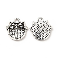 Antique Silver Tibetan Style Alloy Charms, Fortune Cat Charms, Maneki Neko Charms, Antique Silver, 13x12.5x2mm, Hole: 1.2mm, about 1111pcs/1000g