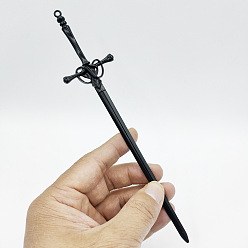 Черный Сплав потока Су меч шпилька древний костюм головной убор шпилька гальванический кулон меч, чёрные, 202x42~43x7 мм, отверстие : 2.5 мм