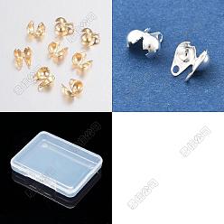 Real Gold Plated & Stainless Steel Color 300Pcs 2 Colors 304 Stainless Steel Bead Tips, Calotte Ends, Clamshell Knot Cover, Real Gold Plated & Stainless Steel Color, 5x3.5mm, Hole: 1mm, Inner Diameter: 2.5mm, 150pcs/colors