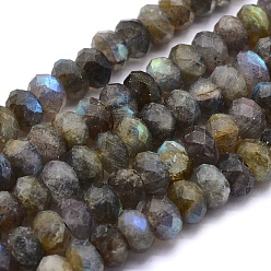 Labradorite Natural Labradorite Beads Strands, Rondelle, Faceted, 7~7.5x4~5mm, Hole: 1mm, about 87pcs/strand, 15.7 inch(40cm)
