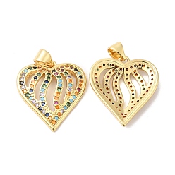 Colorful Real 16K Gold Plated Brass Micro Pave Colorful Cubic Zirconia Pendants, Heart Charms, Colorful, 22x20x3.5mm, Hole: 4x3.5mm