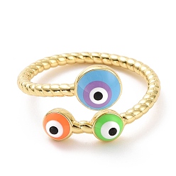 Оранжевый Эмалированное кольцо-манжета сглаза, украшения из латуни с покрытием из светлого золота для женщин, без кадмия и без свинца, оранжевые, размер США 8 1/2 (18.5 мм)