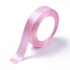 Flamingo Single Face Solid Color Satin Ribbon, for Gift Packaging, Party Decoration, Flamingo, 5/8 inch(15~16mm), about 25yards/roll(22.86m/roll), 10rolls/group