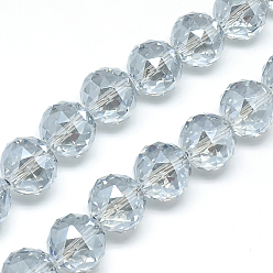 Clear Electroplate Glass Bead Strands, Pearlized Plated, Faceted, Round, Clear, 13~14x13~14mm, Hole: 1.5mm, about 50pcs/strand, 26 inch
