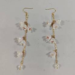 Золотой Латунные серьги обруча, цветок, с акрилом и ракушечным жемчугом, золотые, 116 мм