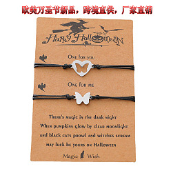 B00120 Halloween Butterfly Wax Cord Bracelet - Stainless Steel Hollow Out Shiny Braided Bracelet