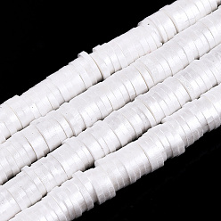 Floral White Eco-Friendly Handmade Polymer Clay Beads, for DIY Jewelry Crafts Supplies, Disc/Flat Round, Floral White, 6x1mm, Hole: 2mm