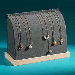 Gray Velvet Necklace Organizer Display Stands, Jewelry Display Rack for Necklace, with Wooden Base, Gray, 21x9x15.5cm