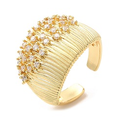Real 18K Gold Plated Brass Micro Pave Cubic Zirconia Open Cuff Rings, Wide Band Rings, Real 18K Gold Plated, US Size 7 1/4(17.5mm)