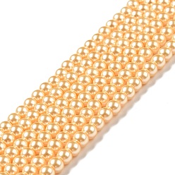 Yellow Eco-Friendly Dyed Glass Pearl Round Beads Strands, Grade A, Cotton Cord Threaded, Yellow, 4~4.5mm, Hole: 0.7~1.1mm, about 104pcs/strand, 15 inch