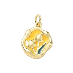 Gold Messing Emaille-Anhänger, Blume Reize, Gestell, langlebig überzogen, cadmiumfrei und bleifrei, echt 18 k vergoldet, Gold, 17.5x13.5x3.5 mm, Bohrung: 3 mm