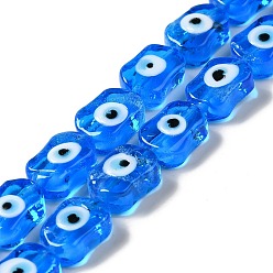 Royal Blue Handmade Evil Eye Lampwork Beads Strands, Oval, Royal Blue, 13~14x9.5~10x5~6mm, Hole: 1.4mm, about 28pcs/strand, 14.88 inch(37.8cm)