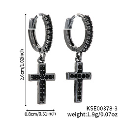 Черный Блестящие латунные серьги-кольца с паве из кубических цирконий, , просто, и модные женские аксессуары, чёрные, 26x8 мм