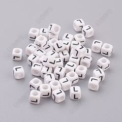 Letter L Акриловые бусины с горизонтальными отверстиями, с эмалью, кубические, Письмо L, 6x6x6 мм, отверстие : 3.2 мм