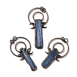 Kyanite Natural Kyanite Big Pendants, Rectangle & Moon Charms, with Red Copper Plated Brass Findings, Cadmium Free & Lead Free, 69.5~86x41x4~6mm, Hole: 6mm