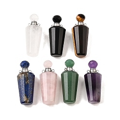 Смешанные камни Подвески для флаконов с драгоценными камнями, с 304 фурнитурой из нержавеющей стали, граненые, амулеты бутылка, цвет нержавеющей стали, 45~46x18 мм, отверстие : 1.9 мм