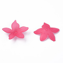 Cerise Transparent Acrylic Beads, Frosted, Flower, Cerise, 26x27x6mm, Hole: 1.8mm, about 980pcs/500g