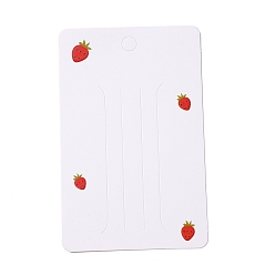 White Paper Hair Clip Display Cards, Rectangle with Strawberrty Pattern, White, 11x7x0.04cm, Hole: 7.3mm