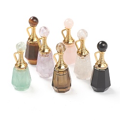 Mixed Stone Faceted Natural Mixed Gemstone Pendants, Openable Perfume Bottle, with Golden Tone Brass Findings, 41~43x16~17x15~16mm, Hole: 10mm, capacity: 1ml(0.03 fl. oz)