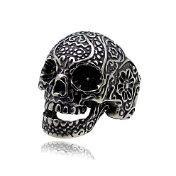 Antique Silver Titanium Seel Skull Finger Ring, Gothic Punk Jewelry for Men Women, Antique Silver, US Size 11(20.6mm)