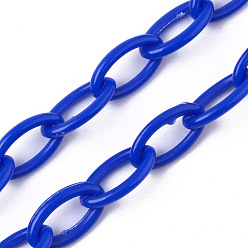 Blue Opaque Acrylic Cable Chains, Horse Eye, Blue, 13x8x2mm, 18.5 inch~19.29 inch(47~49cm)/strand