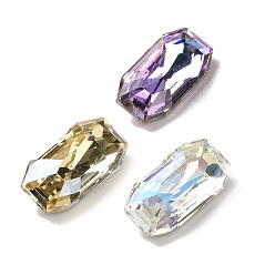 Mixed Color Glass Rhinestone Cabochons, Pointed Back & Back Plated, Faceted, Rectangle, Mixed Color, 12x6x4.3mm