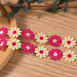 Fuchsia Polyester Lace Trim, Embroidered Trim Ribbons, for Sewing or Craft Decoration, Flower, Fuchsia, 1 inch(25mm), 15 yards/strand