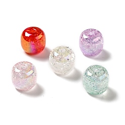 Mixed Color UV Plating Rainbow Iridescent Crackle Acrylic Beads, Column, Mixed Color, 14x15mm, Hole: 3.2mm