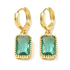 Light Sea Green Brass Glass Dangle Hoop Earrings for Women, Rectangle, Long-Lasting Plated, Rack Plating, Lead Free & Cadmium Free, Golden, Light Sea Green, 32x10mm