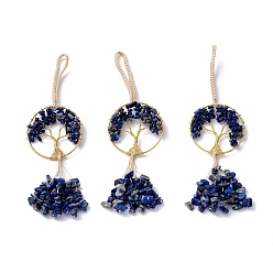Ляпис-Лазурь Проволочные чипсы натуральный лазурит большой кулон украшения, с латунной проволокой и нейлоновым шнуром, плоские круглые с дерева жизни, без кадмия и без свинца, 170 мм