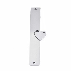 Stainless Steel Color 201 Stainless Steel Pendants, Rectangle with Heart, Stainless Steel Color, 48x12.5x1.5mm, Hole: 1.5mm