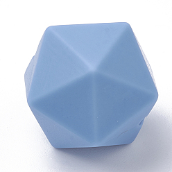 Cornflower Blue Food Grade Eco-Friendly Silicone Focal Beads, Chewing Beads For Teethers, DIY Nursing Necklaces Making, Icosahedron, Cornflower Blue, 19x18.5x18.5mm, Hole: 2mm