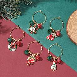 (52) Непрозрачная лаванда Рождественские подвески из эмали из сплава, подвески для бокалов для вина, с бусинами из резима и латунным кольцом-подвеской для бокалов для вина, разнообразные, разноцветные, 46~50 мм, 5 шт / комплект